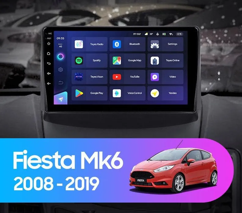Car Dealz Elite 4G Data Model 10.2" Android 12.0 For Ford Fiesta Mk 6 2008 - 2019 In Dash Plus OEM Fascia